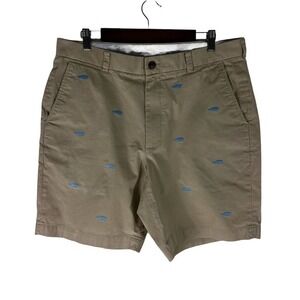 Brooks Brothers 346 Khaki Chino Shorts Blue Whales Embroidered Size 36